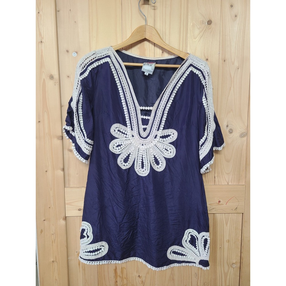Yoana Baraschi Tunic Dress Womens Size 8 Purple Silk Blend Crochet Lace Boho - Picture 1 of 10